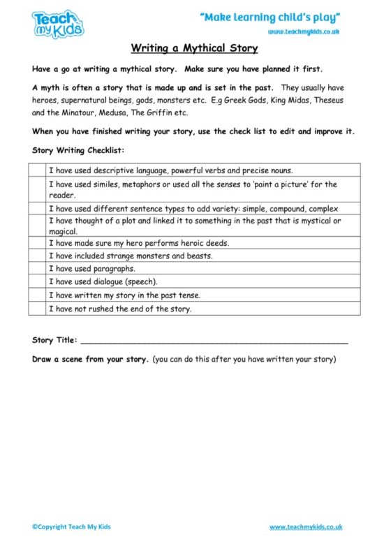 Worksheets for kids - writing-a-mythical-story